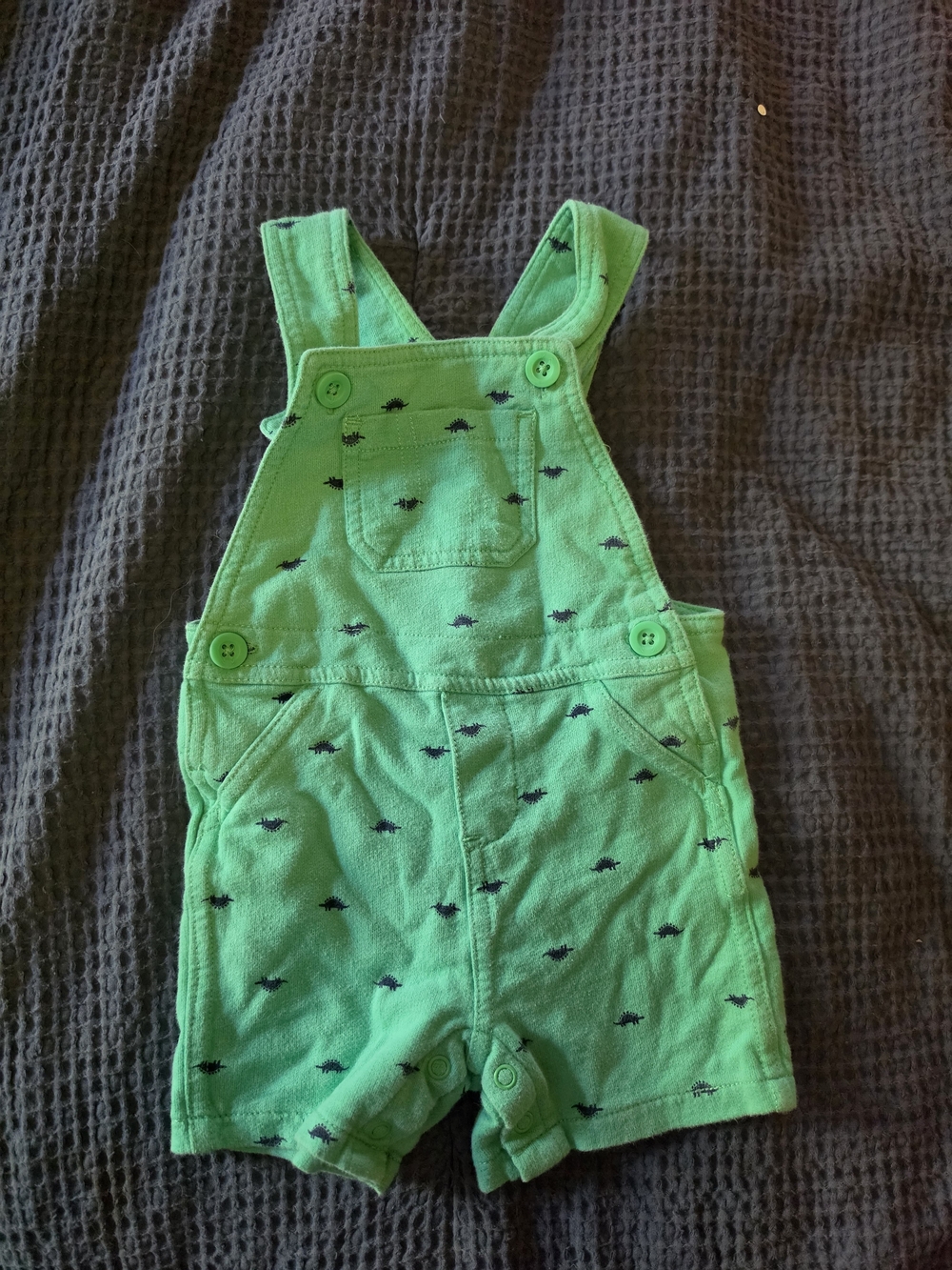 Carter's Bright Green Short Overalls with Navy Dino Design